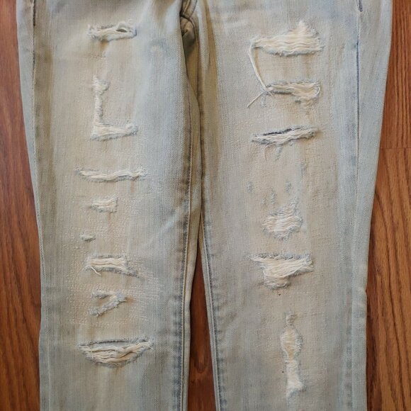 New American Eagle Skinny Jeans Womens 0 Blue Light Wash Cotton Low Rise Ripped - Picture 4 of 12